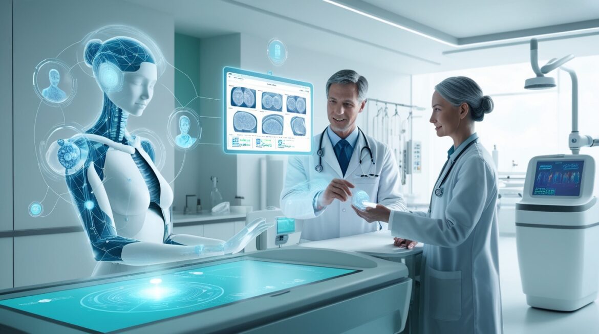 Doctors using artificial intelligence tools in healthcare for diagnostics, treatment planning, and patient monitoring