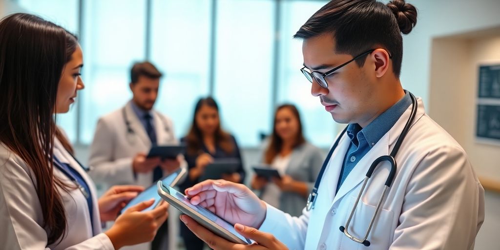 | thumbnail 1 Doctor using Freed AI in a modern healthcare setting.